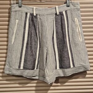 Koto Bolofo Anthropologie Striped Linen Shorts Black White High Waist Pleated 6